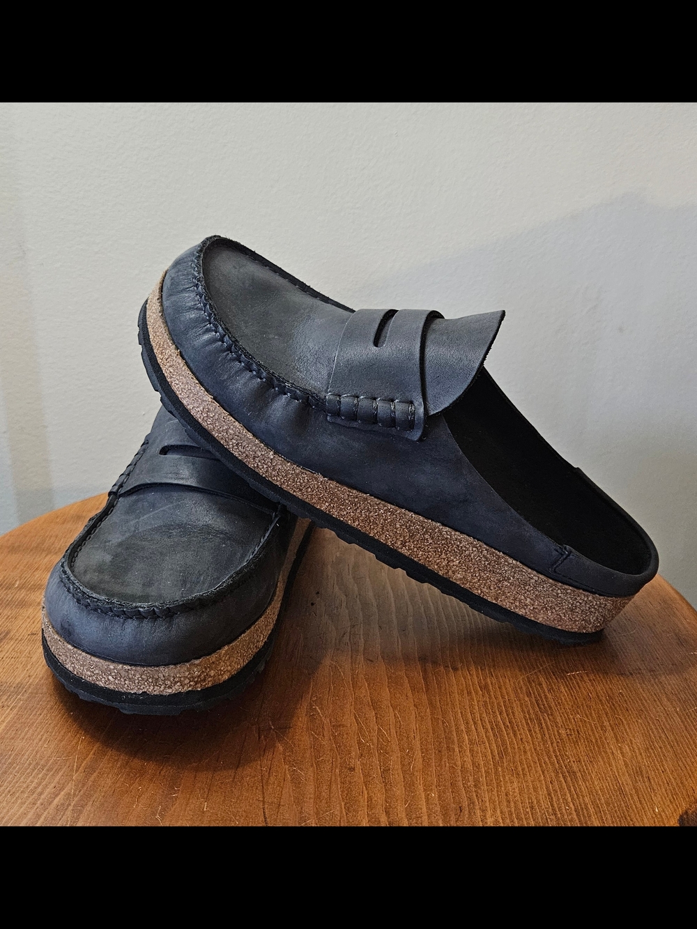 Birkenstock •Naples• Black Oiled Leather Clogs/Penny Loafers